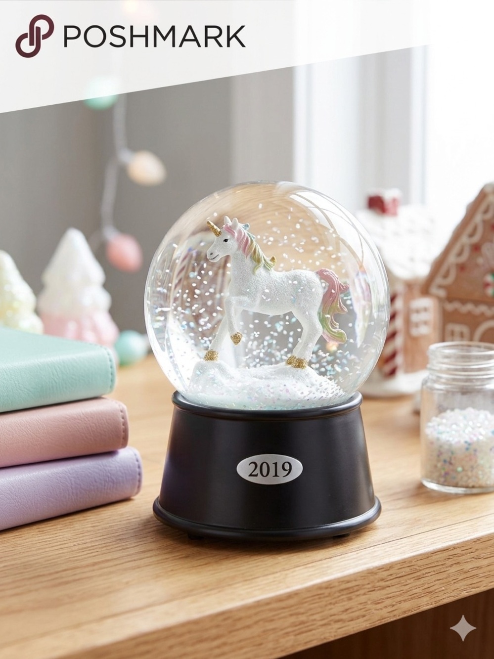 Unicorn Snow Globe with Pastel Mane (White Unicorn)